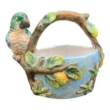 VTG Parrott Lemon Tree Ceramic Basket Planter Hand Painted Pacific Rim Pottery picture