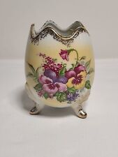 Vintage Norleans Porcelain Footed Egg Pansies & Gold trim 4.5