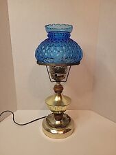Vintage 1950's Fenton Colbalt Blue Diamond Quilted Glass Farm House Style Lamp picture