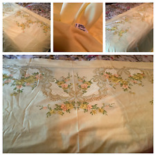 VTG 70'S JC PENNY YELLOW W/ VICTORIAN FLORAL BORDER PERCALE FLAT SHEET SZ FULL picture