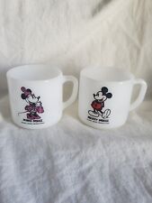 2 Vintage Mickey & Minnie Mouse Milk Glass Mug Federal Glasses Walt Disney Prd.  picture