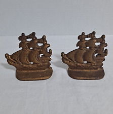 Vintage Bookends Clipper Ship Cast Iron Nautical Old World Sail Spanish Galleon picture