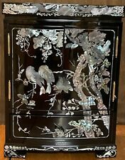 Vintage Asian Black Lacquer/Mother Of Pearl Jewelry Chest- 12 3/4”H X 9 1/2”W picture