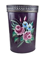 Vintage Plymouth Tole Trash Can Waste Basket Hand Painted Floral on Brown picture