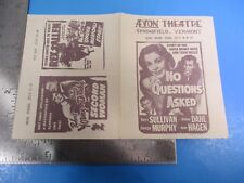 Vintage Ideal Avon Theatre Program No Questions Asked Springfield VT S8029 picture