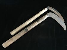 U1836 Japanese Sickle KAMA Vintage Farmer Tool Blade Wooden Handle 2pc picture