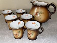 VINTAGE ANTIQUE WARWICK CHINA HANDLED WATER PITCHER & MUGS SET picture
