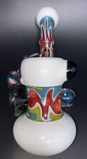 VINTAGE HEADY WIGWAG WORKED OPAL GLASS HAMMER BUBBLER HAND BLOWN MADE IN AMERICA picture