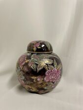 Vintage Cloisonné Urn / Lidded Jar Purple Peony  With Bird 1970s picture