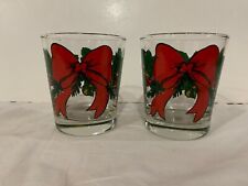 Two (2) 1994 Anchor Hocking Holiday Christmas Red Bow, Holly, Fruit Glasses picture