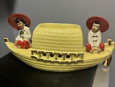 Vintage Yellow 1950’s Marietta Ceramic Asian Boat TV Lamp.  Lamp Pieces Not Incl picture
