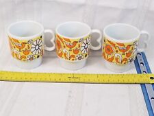 3 Stylecraft MCM Flower Birds Japan Stacking Coffee Mugs Cups Orange Yellow picture
