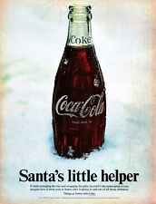 1968 Coca Cola Vintage Print Ad Santas Little Helper Christmas Snow Green Glass  picture