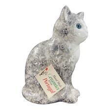 ELPA Alcobaca White Black Cat With Glass Green Eyes Made In Portugal W Sticker picture