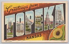Postcard Greetings from Topeka KS large letter Curt Teich Linen c1949 picture