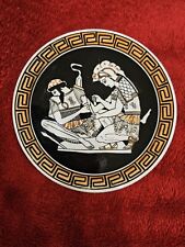 Handmade Greek Decorative Plate Greek Key Edge Black Brown and White  7 inches  picture