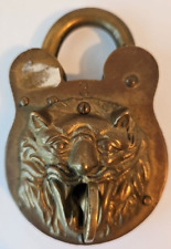 1896 #3 Antique Brass Padlock Lion Head with 1 Key picture