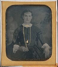 Pretty Light Eyed Young Lady Gold Tinted Jewelry 1/6 Plate Daguerreotype T358 picture