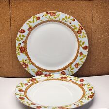 2 Rare Pegasus Fine Porcelain Dinner Plates Roses and Lattice picture