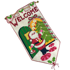 Vintage Bucilla Felt Sequin Santa Welcome Christmas Banner Wall Hanging HANDMADE picture