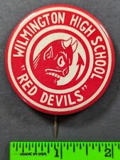 Vintage Wilmington Delaware High School Red Devils Pinback Pin picture