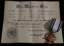 WWI Imperial Bavarian Military Service Cross 3d Class w/ Swords & Award Doc 1917 picture