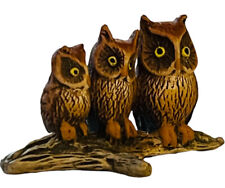 MINIATURE OWL FAMILY PEWTER ON BRANCH SIGNED IMAGE CO. HAND-PAINTED YELLOW EYES picture