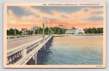1940s Bridge Downtown Sunrise Auditorium Vintage Clearwater Florida FL Postcard picture