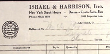 1937 ISRAEL & HARRISON DRESSES COATS SUITS FURS NEW YORK BILLHEAD INVOICE Z317 picture