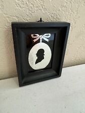 Antique Portrait Silhouette of Man on Glass w/ Writing on Back of Frame picture