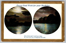 Postcard Embossed Birthday Wish Greeting Night Scene & 1/2 $ Stamp VTG c1912 H19 picture