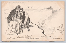 Gibson Girl Sad Couple Beach 'Last Day of Summer', 1896 Postcard, Snarky Message picture