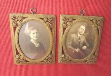 *True Antique Picture Frames Pair Filigree Brass Elegant Oval w/ Antique Photos picture
