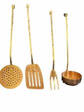 Antique VTG Set Of  4 Brass Copper Utensils Skimmer, Fork, Spatula, Ladle picture