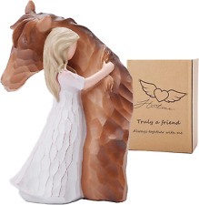 Figurine Gifts for Women Horse Lovers, Girl Embrace Horse Statue Decor Hand-Pain picture