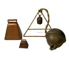 Lot Of 4 Antique And Vintage Brass And Copper Bells Nice Mix For Collecting picture
