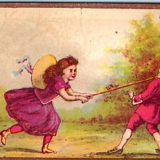 c1880s Boy Girl Children Net Catch Bugs Colorful Trade Card Playing Cute Vtg C31 picture