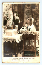 RPPC Hand Tint Girl Praying Statue Lace Dress Furniture Studio Posed PUN (A354) picture