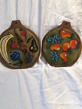 Pair MCM Teak And Copper Enameled Cheese Board Bright Colors With Cubist Design picture