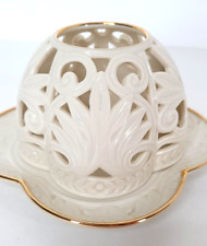 Lenox Illuminations Pierced Porcelain Tea Light dome Holder Ivory Gold Floral picture