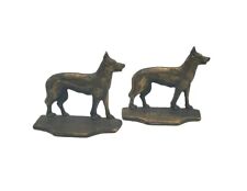 2 Vintage German Shepherd Bookends Cast Iron Bronze Washed Finish picture