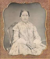 Pretty Light Eyed Young Lady Floral Patterned Dress 1/6 Plate Daguerreotype K367 picture