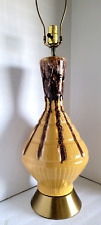 Vtg Mid Century Modern Dijon Yellow Ceramic Drip Glaze Table Lamp picture