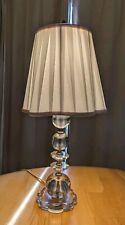 Vintage MCM Clear Glass Candlestick Table Lamp Etched Tier Shade Works Heavy picture