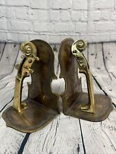 Vintage Brass Violin Bookends Pair Cello Bass Music Book Ends Library 1991,Korea picture