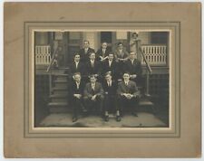 Antique c1900s 8X10 Mounted Photo Group of Handsome Men in Suits Outside House picture