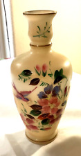 VINTAGE HANDPAINTED  BRISTOL GLASS VASE BIRD, FLOWERS AND GOLD ENAMELING picture
