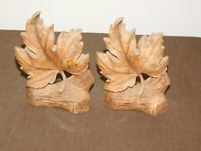 VINTAGE PAIR OF COMPOSITE LEAF on LOG BOOKENDS picture