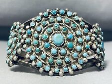 VERY IMPORTANT EARLIER VINTAGE NAVAJO TURQUOISE STERLING SILVER CLUSTER BRACELET picture
