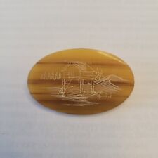 Vintage HARRY APODRUK Signed Scrimshaw Brooch Pin Inupiaq Artist House Carving picture